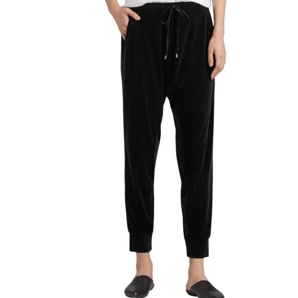 Eileen Fisher Black Stretch Velvet Drawstring Pants, Large